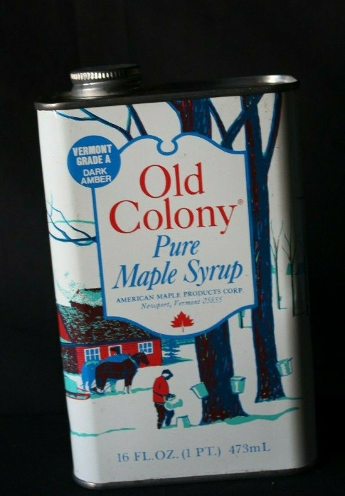 Vintage Old Colony Pure Maple Syrup Tin Can Newport Vermont 16oz
