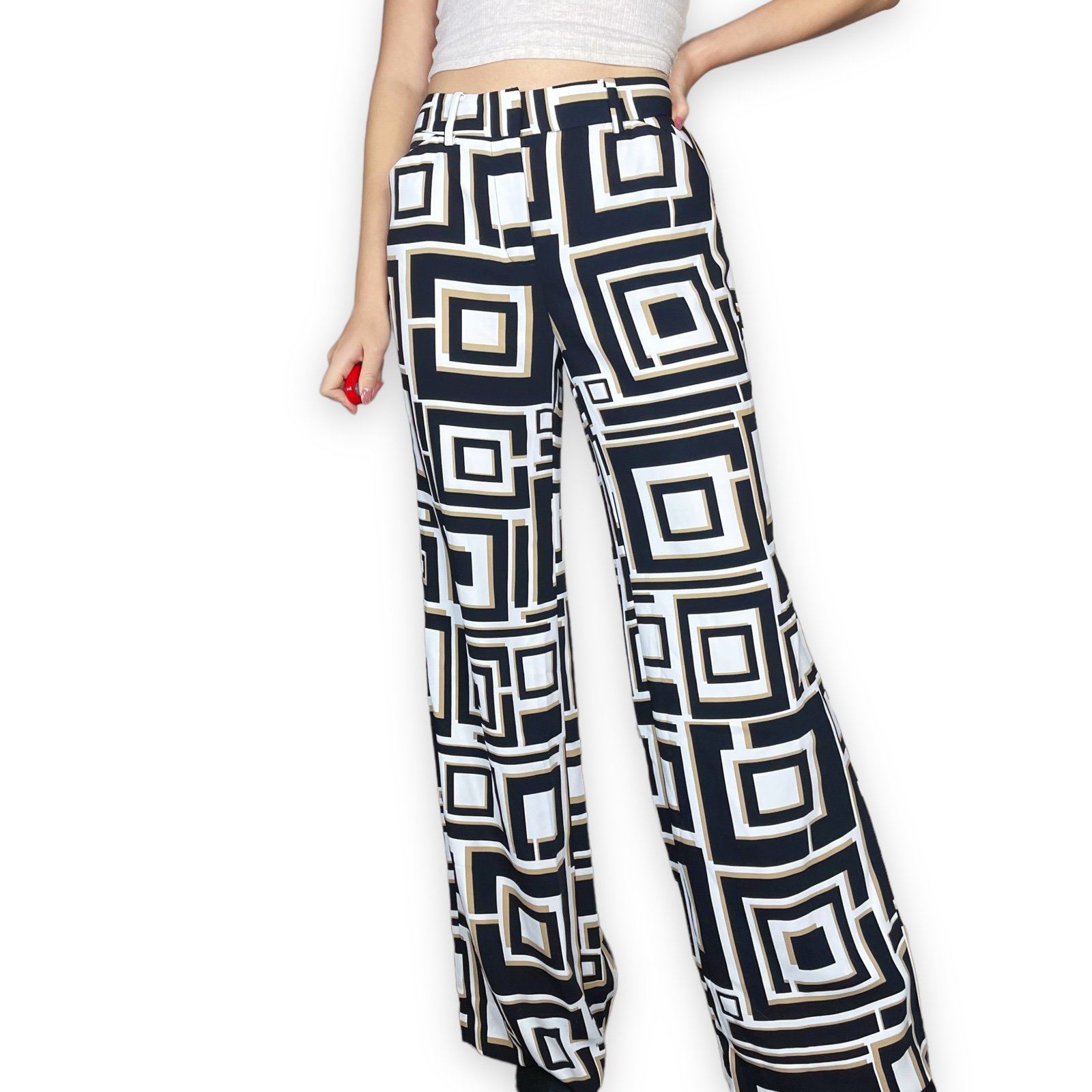 Chico's Deco Square Print Wide Leg Pants Waist 30