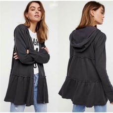 Free People Tiered Trapeze Zip Up Hoodie Black size XS