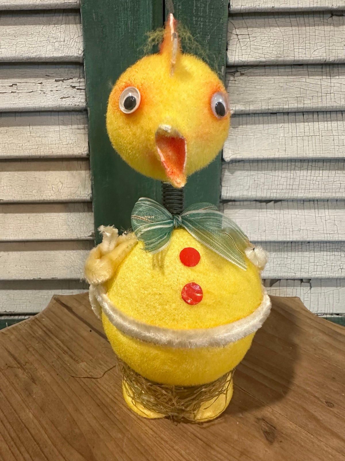 Vintage Easter Duck Chick Nodder Paper Mache Candy Container Bobblehead
