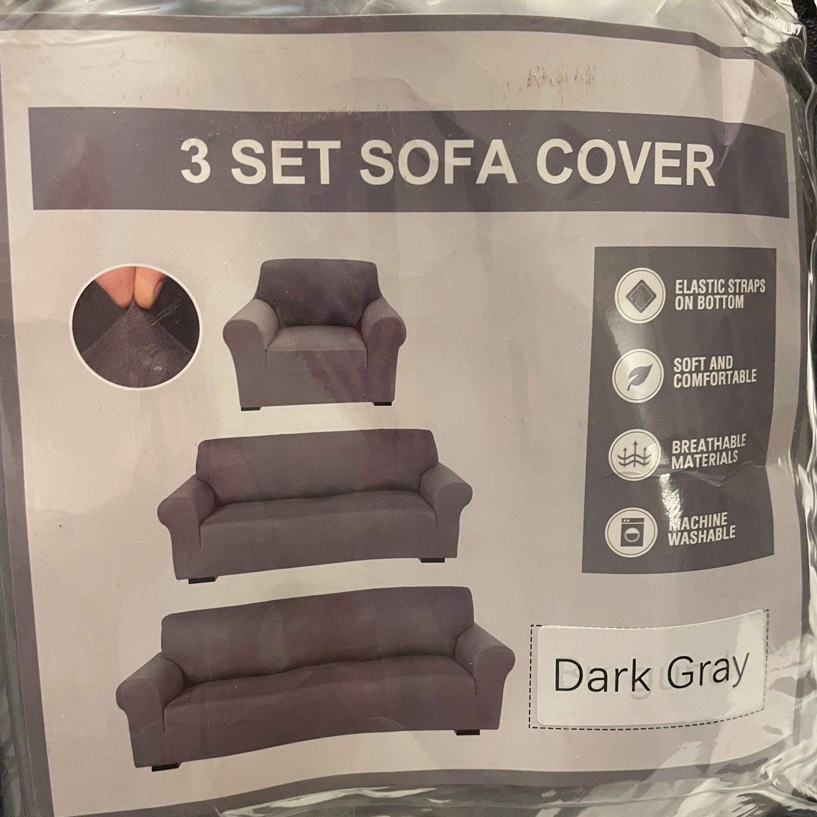New Peryiter Dark Gray 3-piece Sofa Cover Set