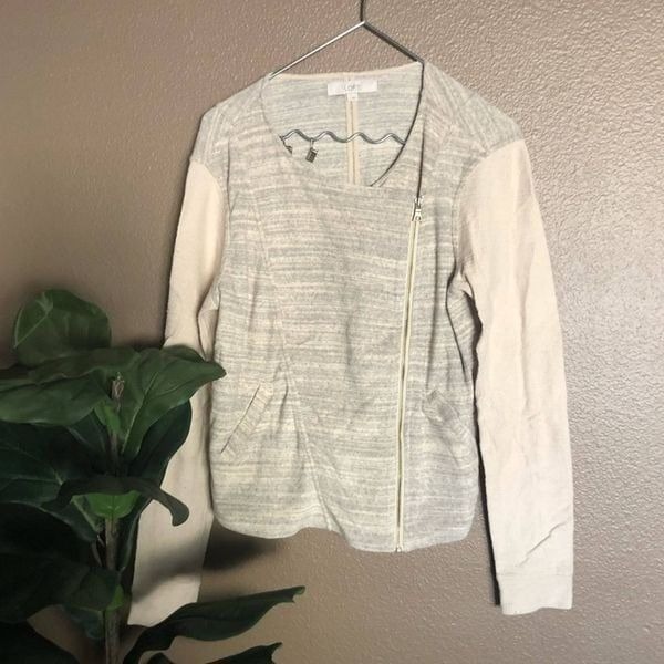LOFT Cream Terry Cloth Zipup Jacket
