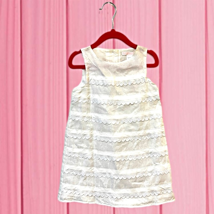 Janie and Jack Wide Sleeveless Spring Dress Scalloped Striped Bloomers White NWT
