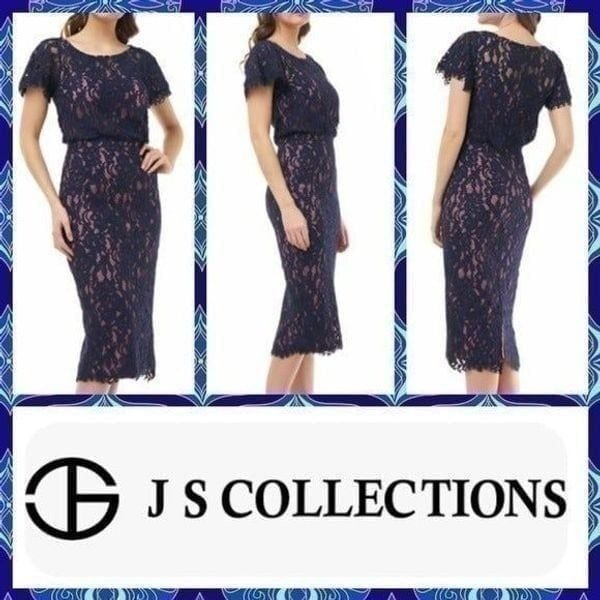 NWT MSRP 248 JS Collections Embroidered Blouson Cocktail Dress Women's Size 8