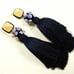 TORY BURCH Wood Ceramic Bead & Dark Blue Tassel Clip On Earrings