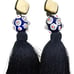TORY BURCH Wood Ceramic Bead & Dark Blue Tassel Clip On Earrings
