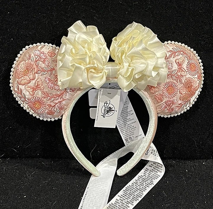 Disney Peach Embroidered Flowers Ruffles Minnie Ears Headband Newre Set Non-Stic