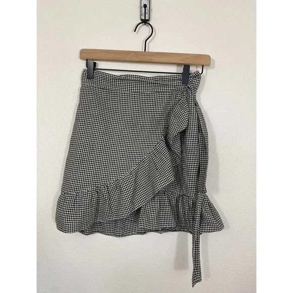 Ruffle Knot Waist Checkered Overlap Skirt