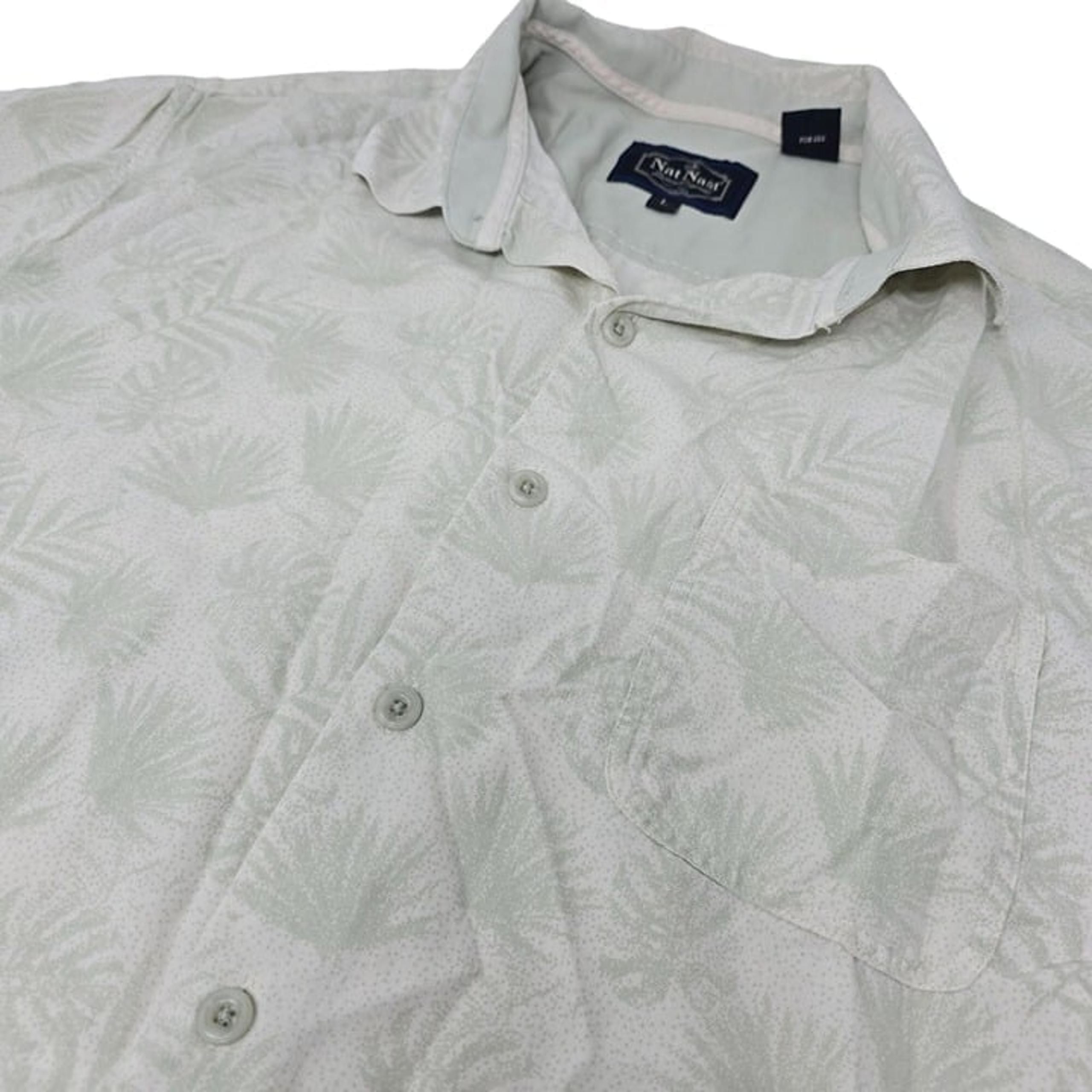 Nat Nast Button Up Hawiian Shirt Size Large Men's Short Sleeve Cream Green