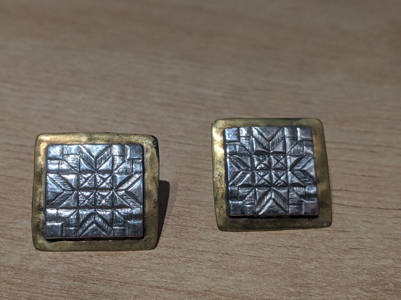 Brass and Silver Stud Earrings