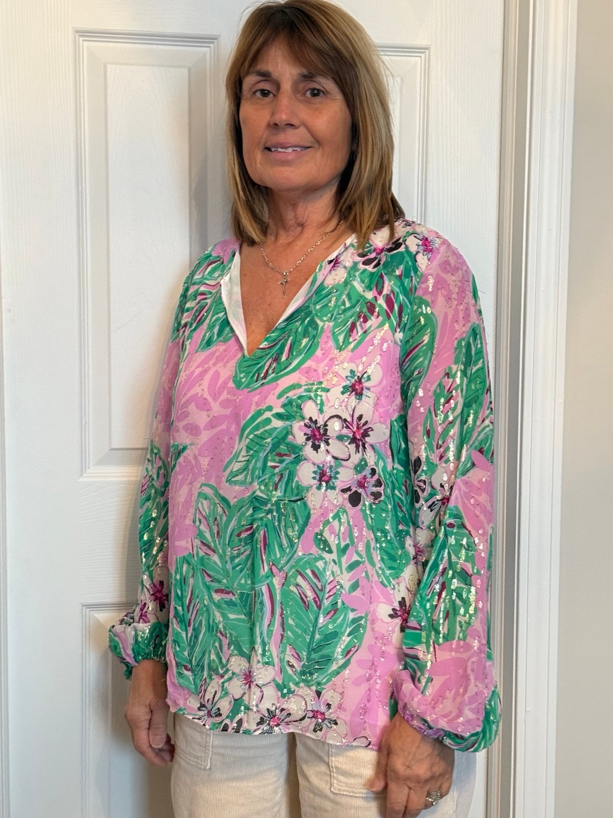 Lilly Pulitzer silk top -M like new- rare holiday pattern!