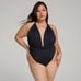 New good American waist clincher plunge v neck, black one piece swimsuit