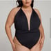 New good American waist clincher plunge v neck, black one piece swimsuit