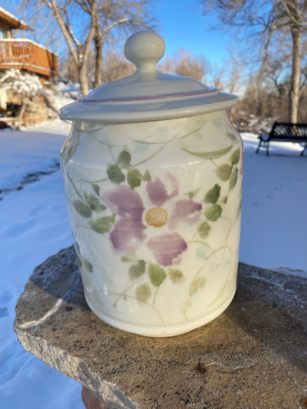 Vintage Signed Pottery Hand Painted Canister/ Cookie Jar