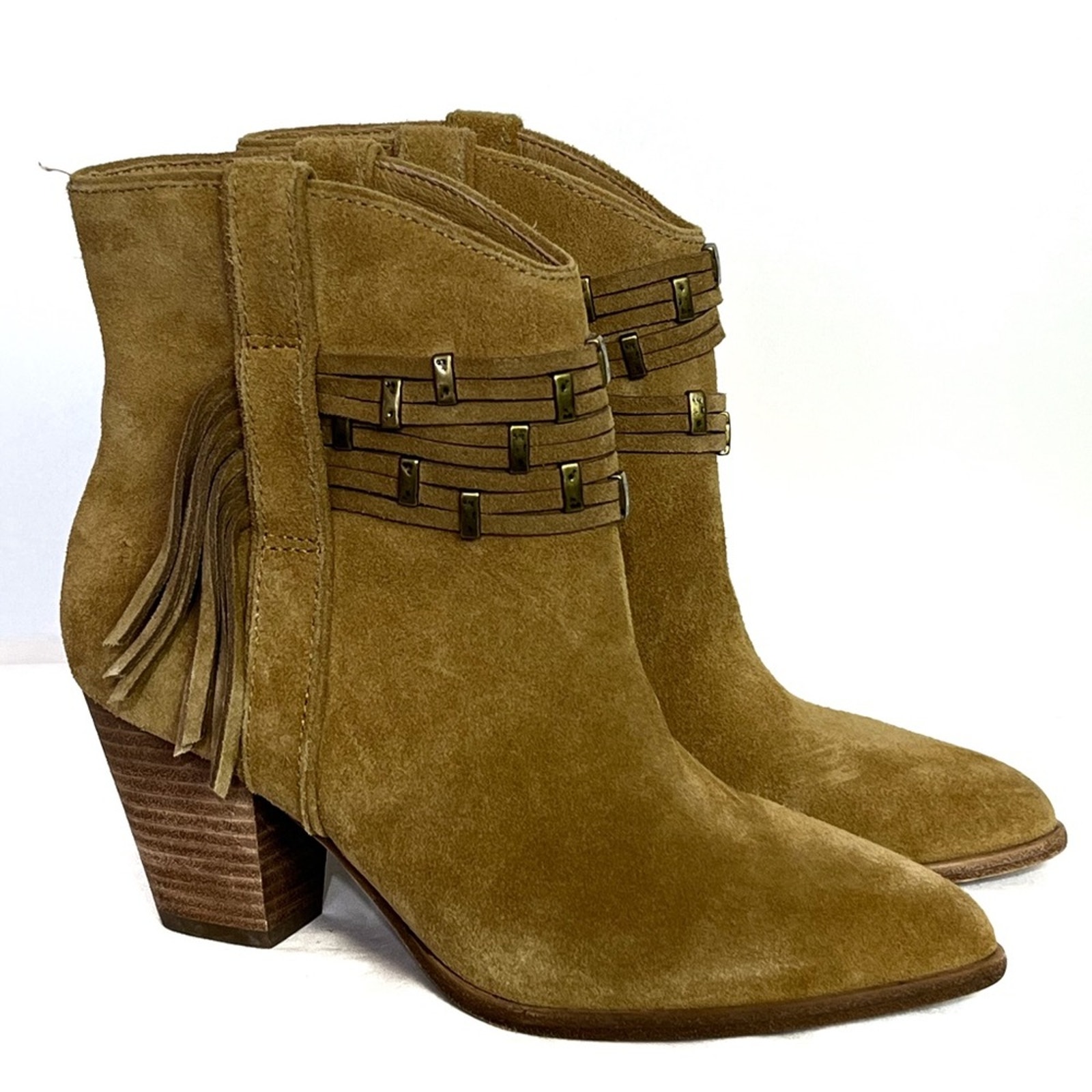 Frye Brandy Suede Shootie Boots with Fringe Size 6 EUC