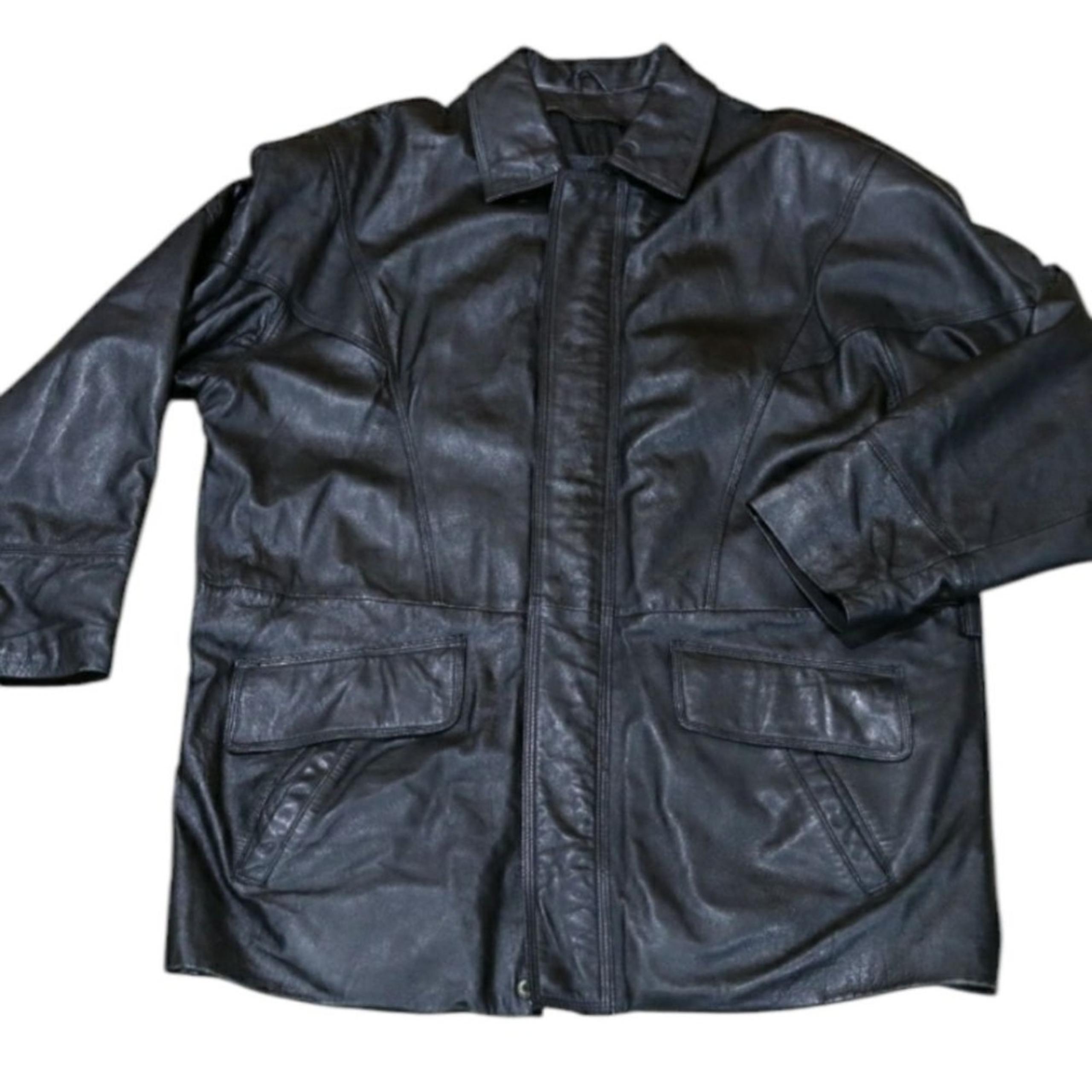 Wilson's Leather Black Trench Coat Jacket Biker Goth Grunge 90s LG