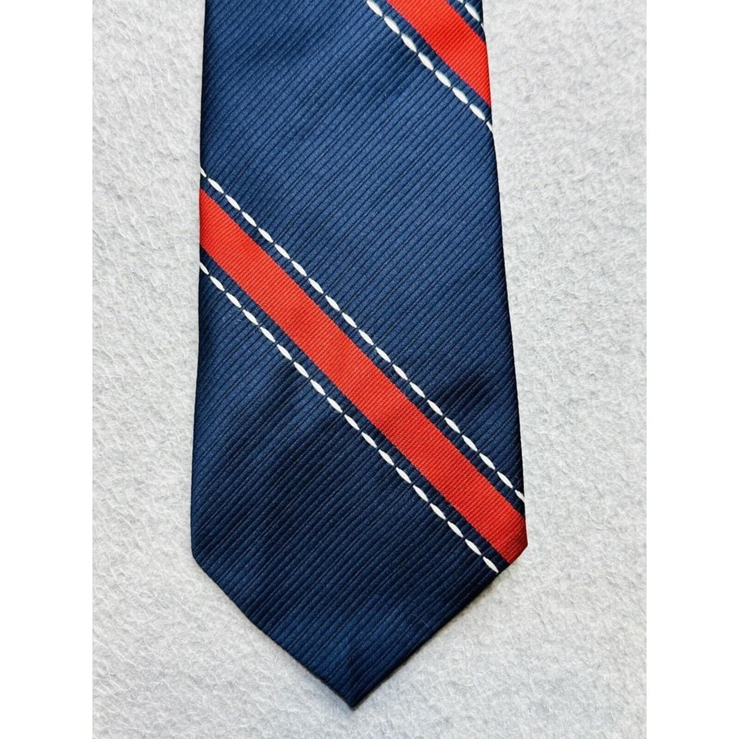 VINTAGE Regalon Tie Necktie Neckwear Adult Red Blue Striped Designer Preppy Mens
