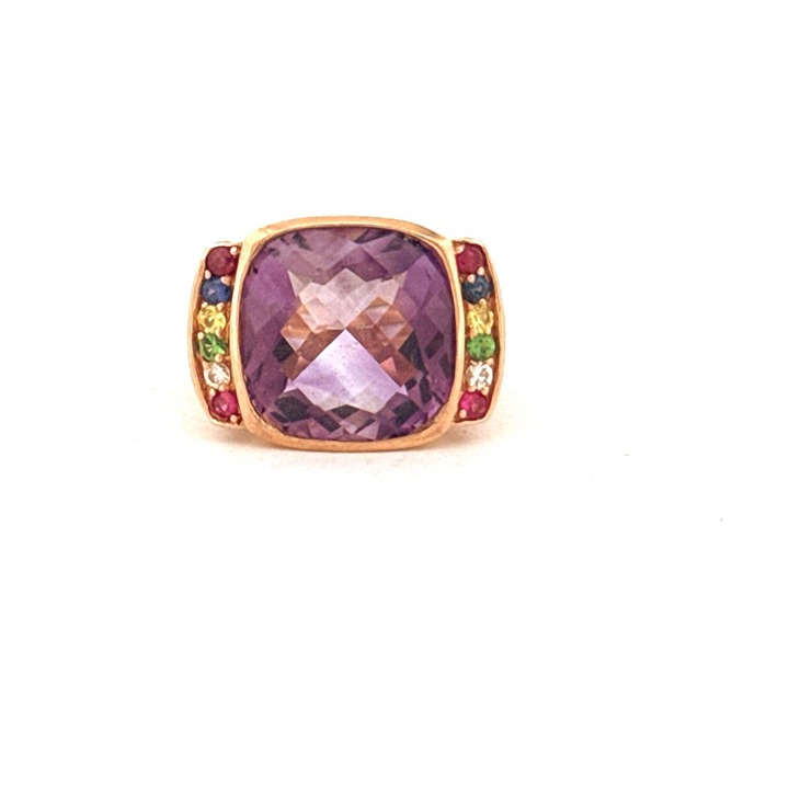 Estate Vintage 14k Rose Gold Amethyst Cocktail Ring w/ Gemstones Size 7, 8.0g