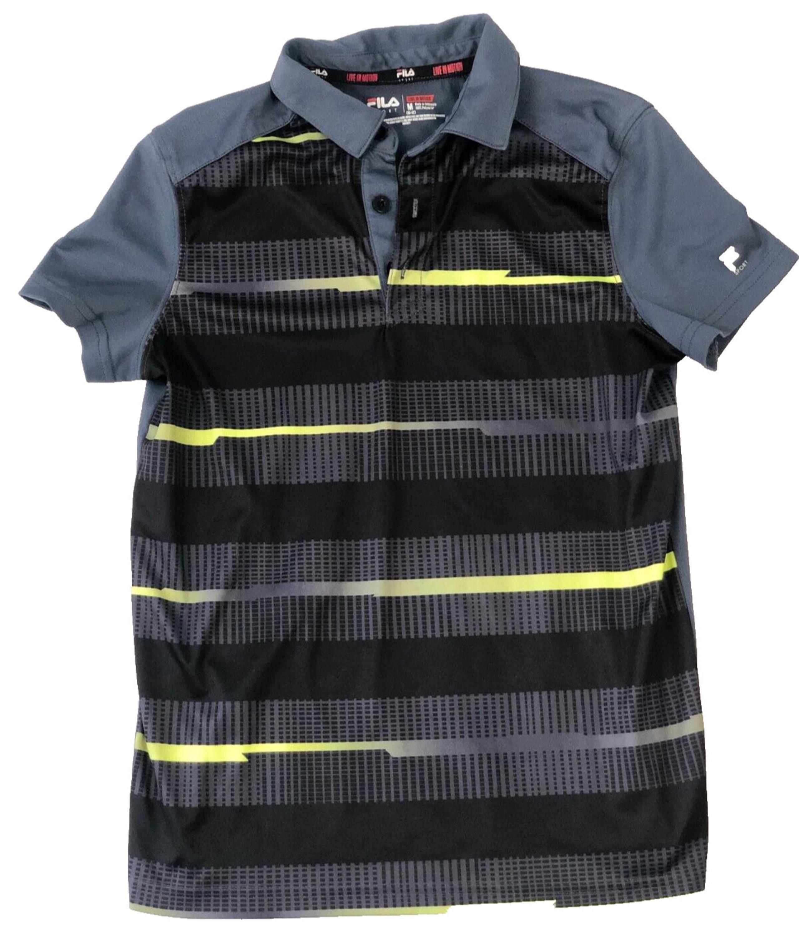 FILA Sport Kids Boys Live in Motion Gray/Multi Striped Polo Shirt Medium (10-12)