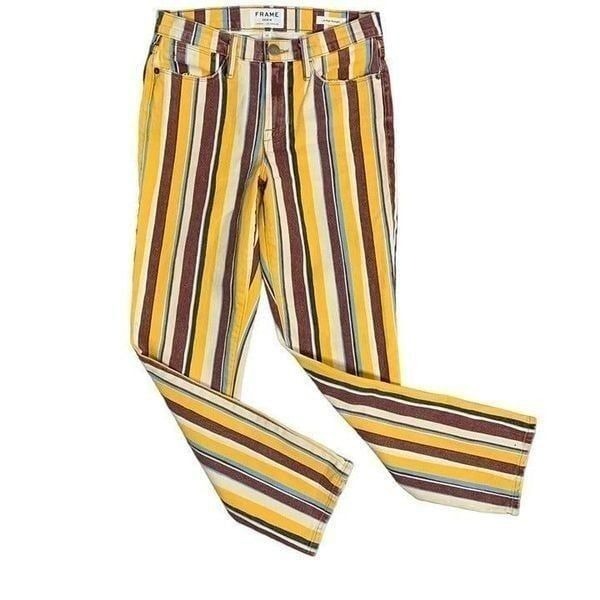 Frame High Waisted Le High Straight Leg Jeans 25 Yellow Striped