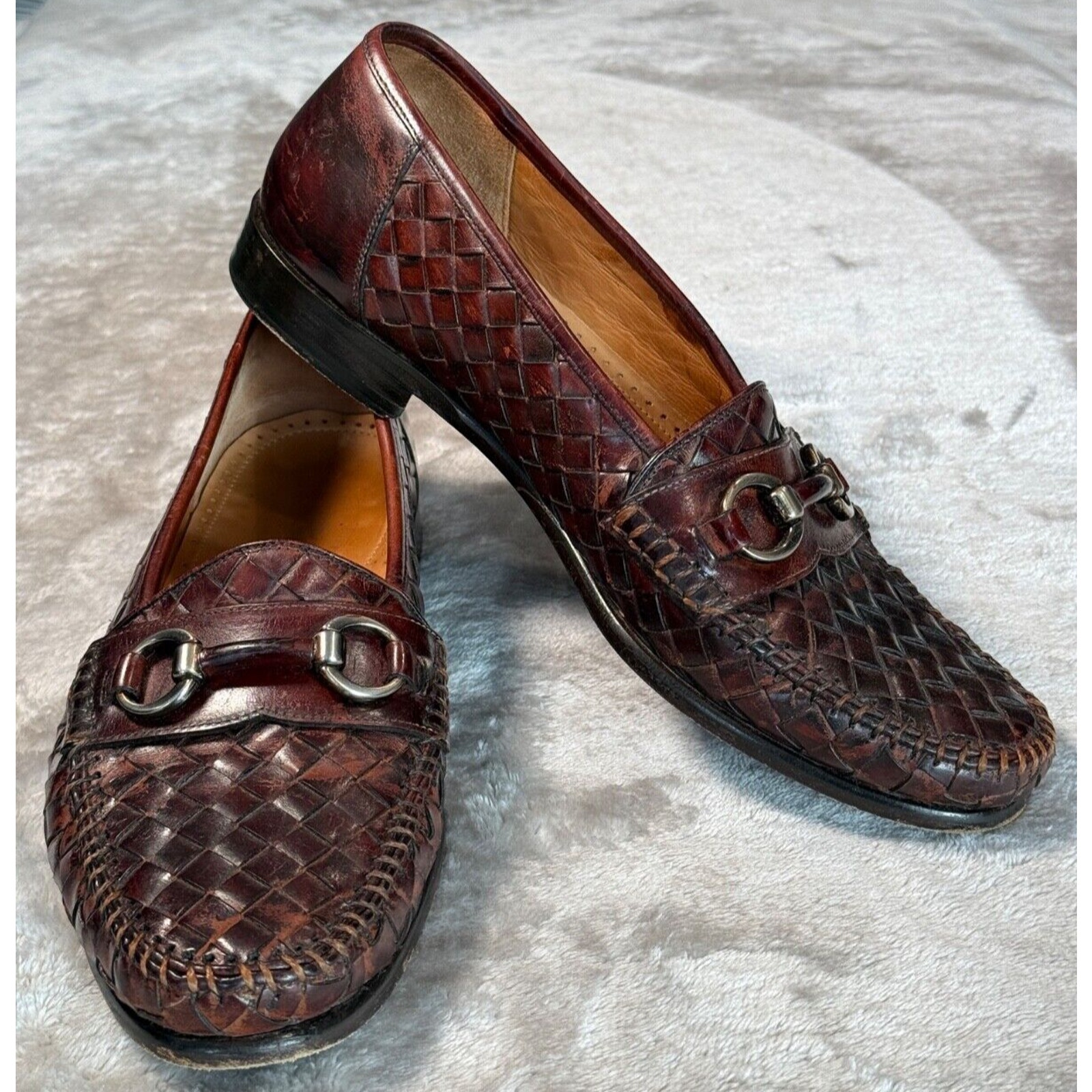 Maus & Hoffman Dark Brown Woven Leather Slip On Loafers Mens Size 10