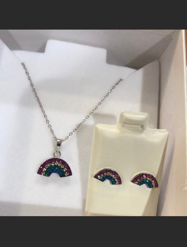 Child’s rainbow necklace and earrings. Sterling silver. NWOT
