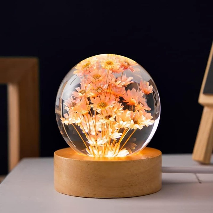 Crystal Ball Night Light, 2.4 inch Glass with Woodern Base, Decorations