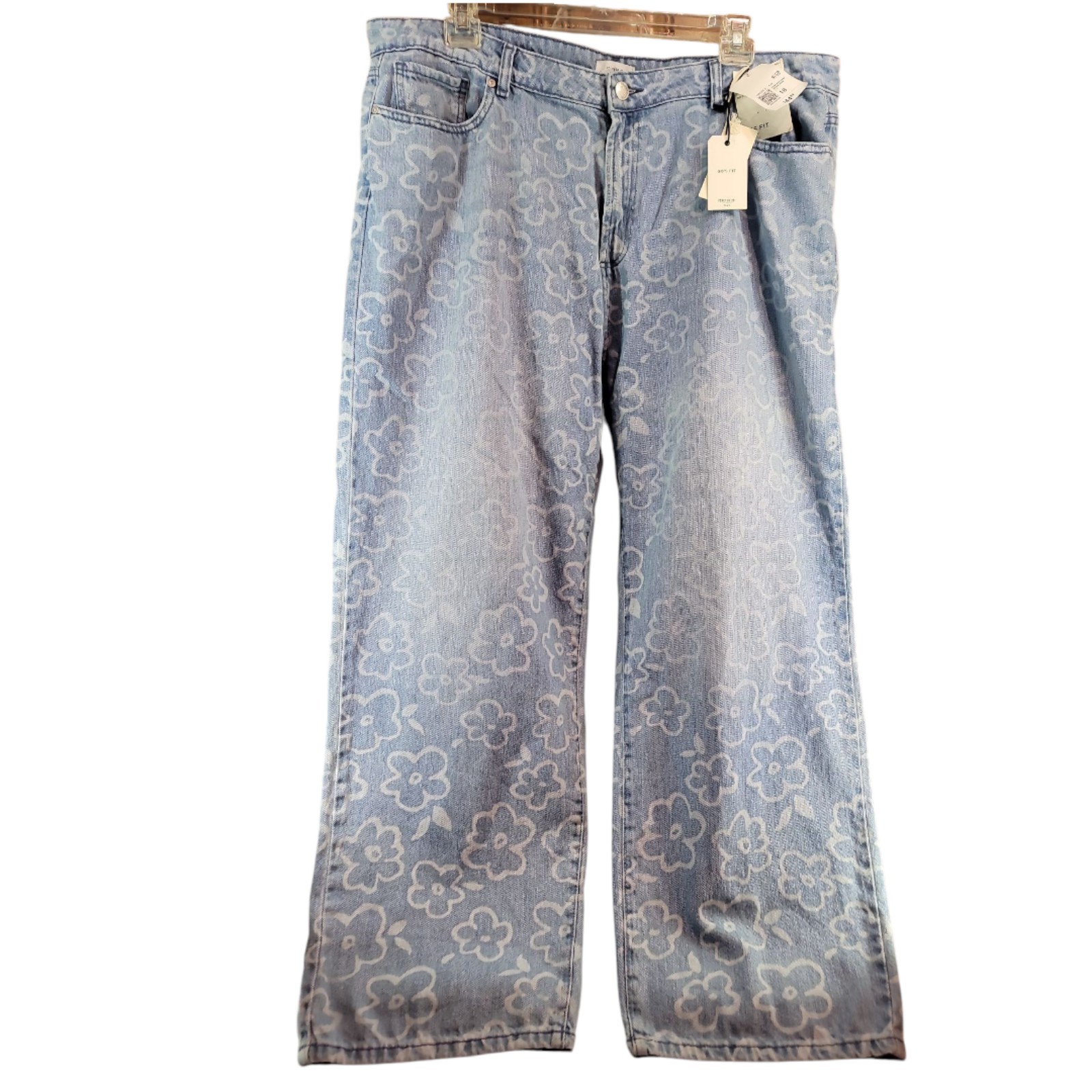 Forever 21 jeans 18 women's PLUS light blue w fade flower print 90s loose fit