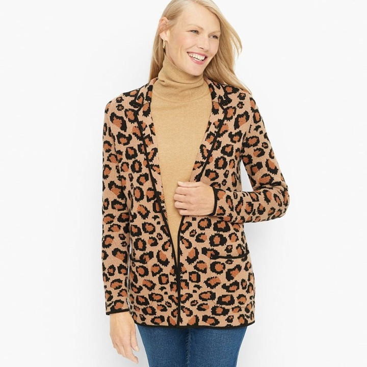 NWT New 179 Talbots Leopard Wool Sweater Blazer Size S Petite