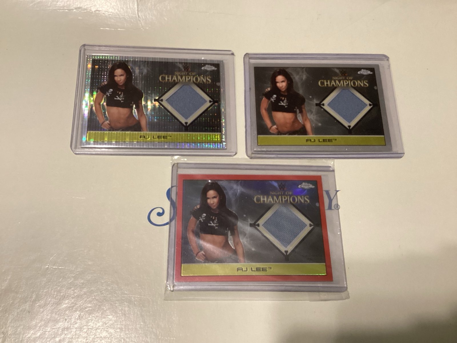 WWE AJ LEE 2015 TOPPS CHROME NOC RELIC CARD LOT BASE PULSAR /75 RED /5 REFRACTOR