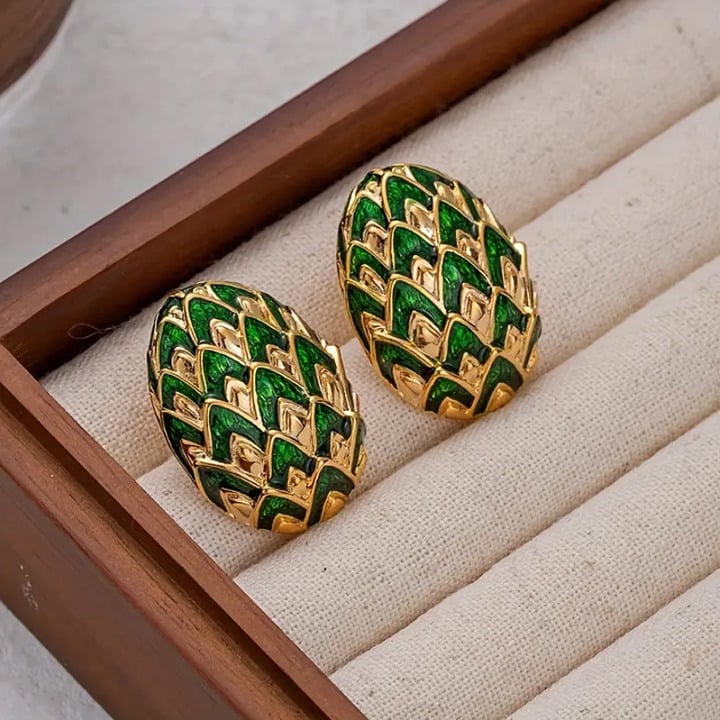 14K Gold Womens 2ct Green Emerald Gemstone Vintage Style Earrings 14 K Silver