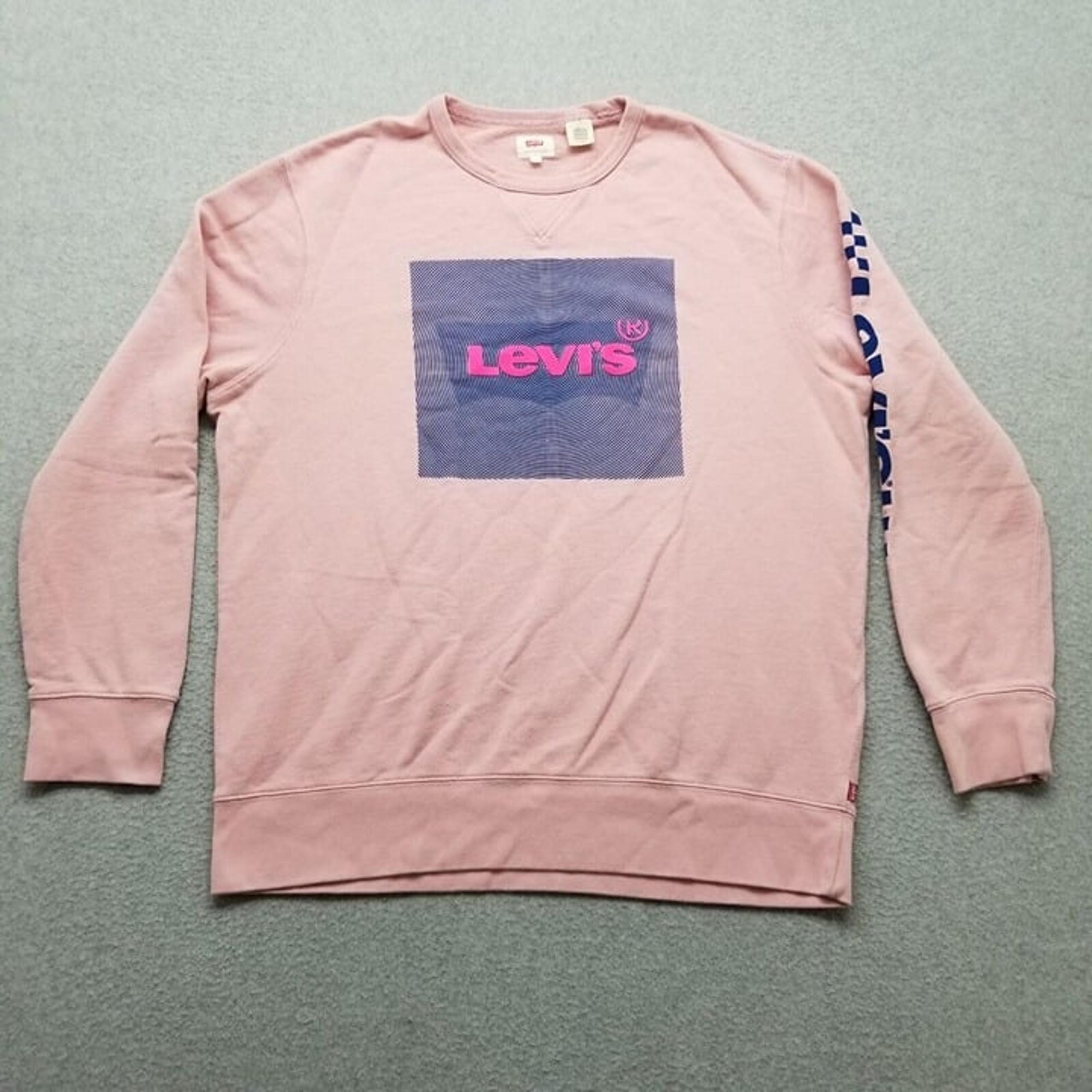 Levis Sweatshirt Mens XL Pink Long Sleeve Crew Neck Sweater Spell Out Logo