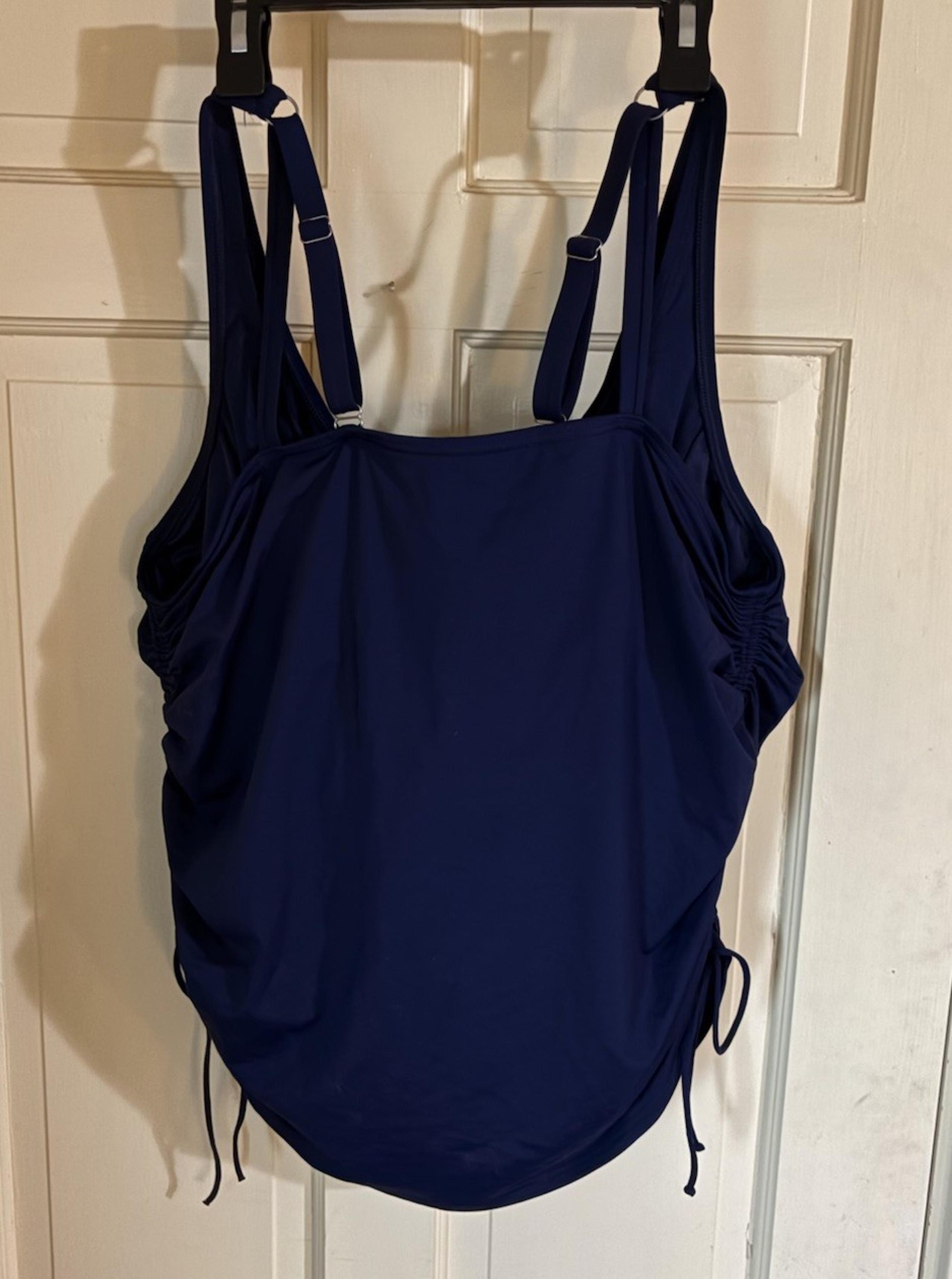 Lands' End V-neck Underwire Tankini Swimsuit Top Adjustable Straps Navy Sz 18 DD