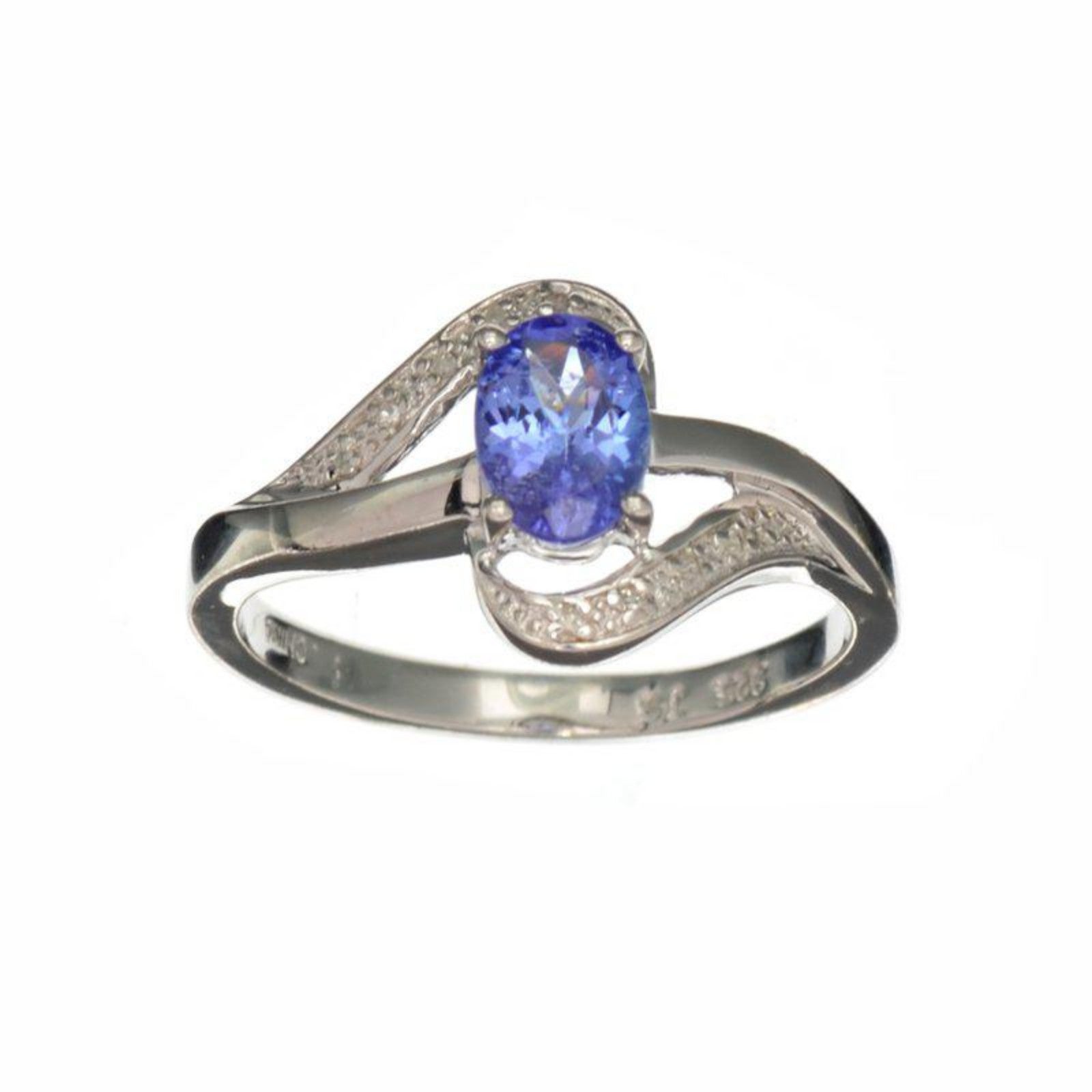 2.4k Fine Jewelry 0.50CT Tanzanite And Diamond Platinum Over Sterling Silver Rin