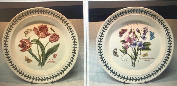 Two (2) Portmeirion Botanic Garden ceramic plates tulip & sweet pea new 10-1/2"
