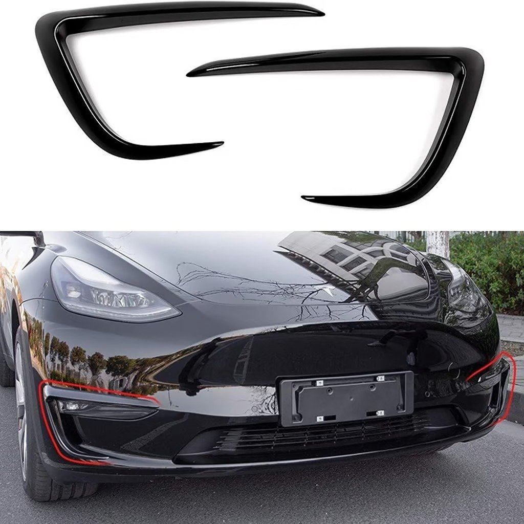 Gloss Black Front Fog Light Eyebrow Cover Trim For Tesla Model Y 2020 - 2024