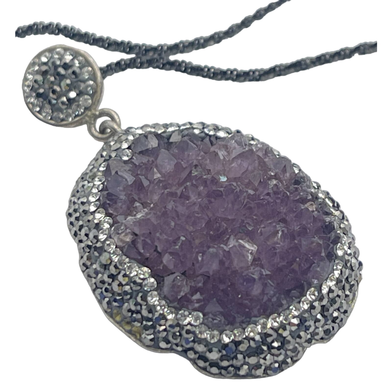 Raw Amethyst Sterling Silver Necklace Pendant 925 Druzy