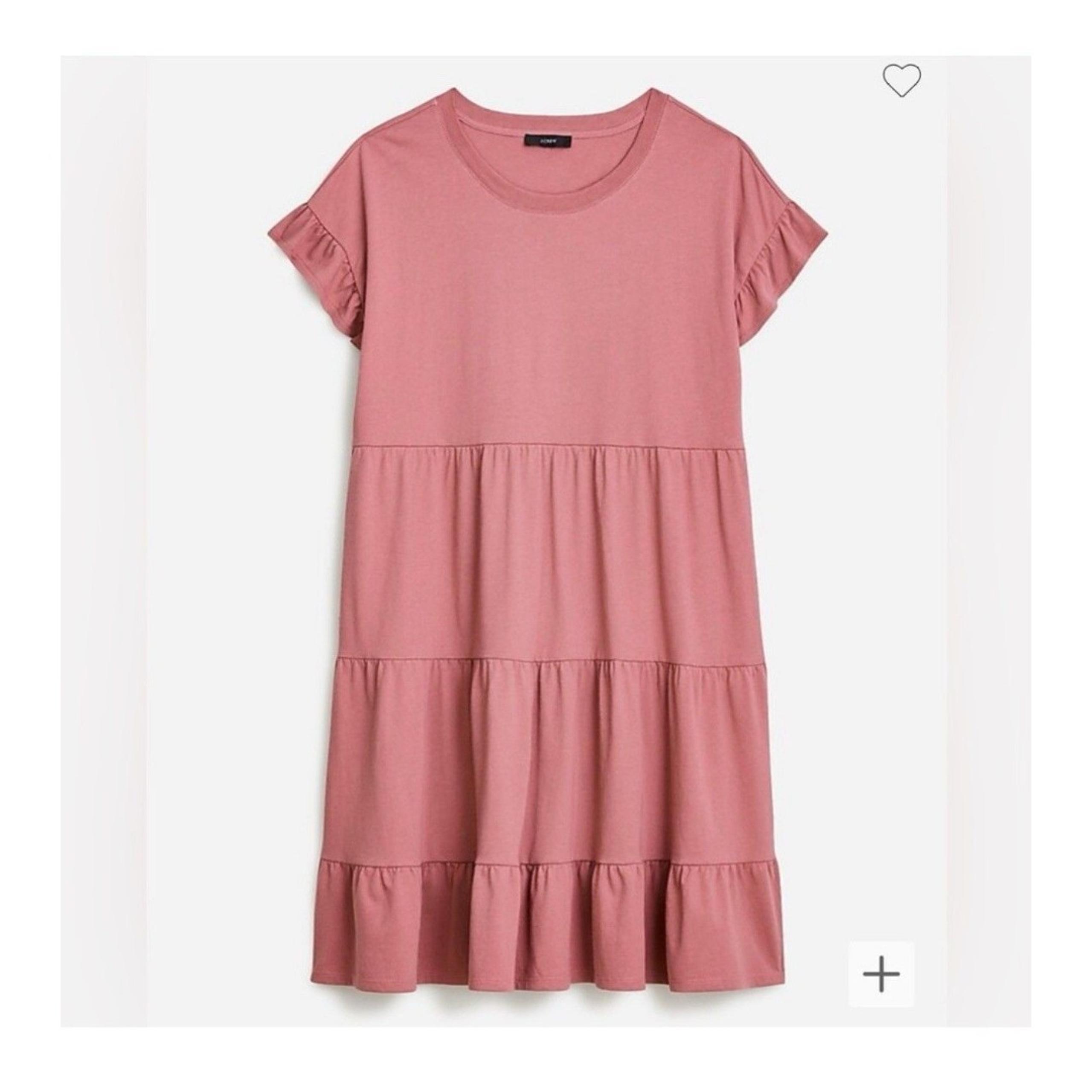 J Crew Dress Womens Large Tiered Broken In Jersey Knee Length Ruffle Mauve Pink