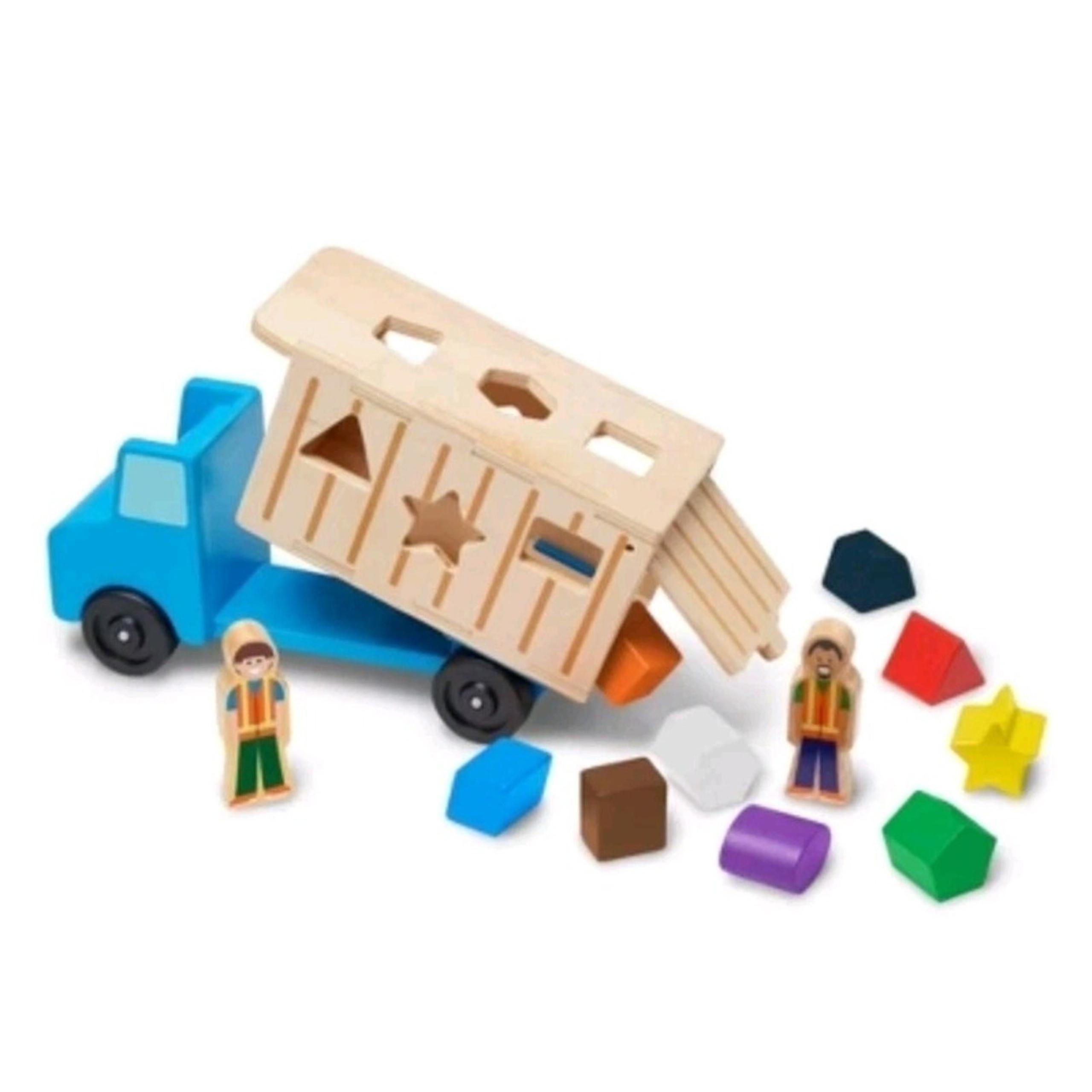 Melissa & Doug Shape-Sorting Wooden Dump Truck Toy w 9 Shapes & 2 Figures In Box