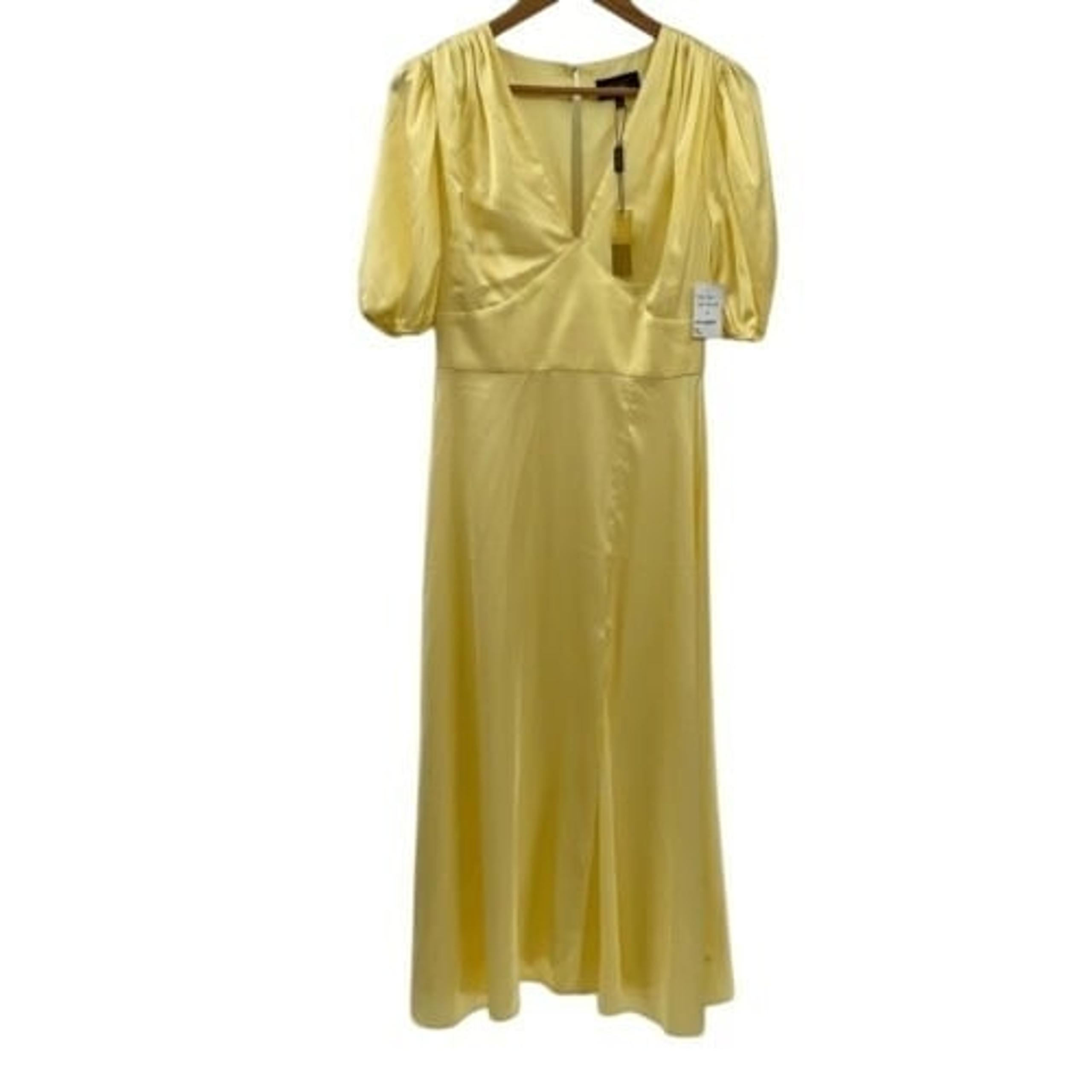 Alexia Admor Nola Dress Women Size 4 Yellow Midi Puff Sleeves Satin New