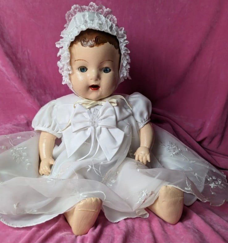 Vintage Antique Baby Doll w/ Composition 24” Unmarked Sleepy Eyes