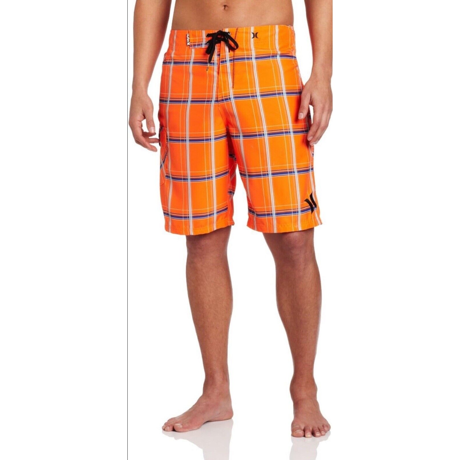 New HURLEY Men’s Size 30 Puerto Rico Board Shorts Swim Trunks Plaid Orange
