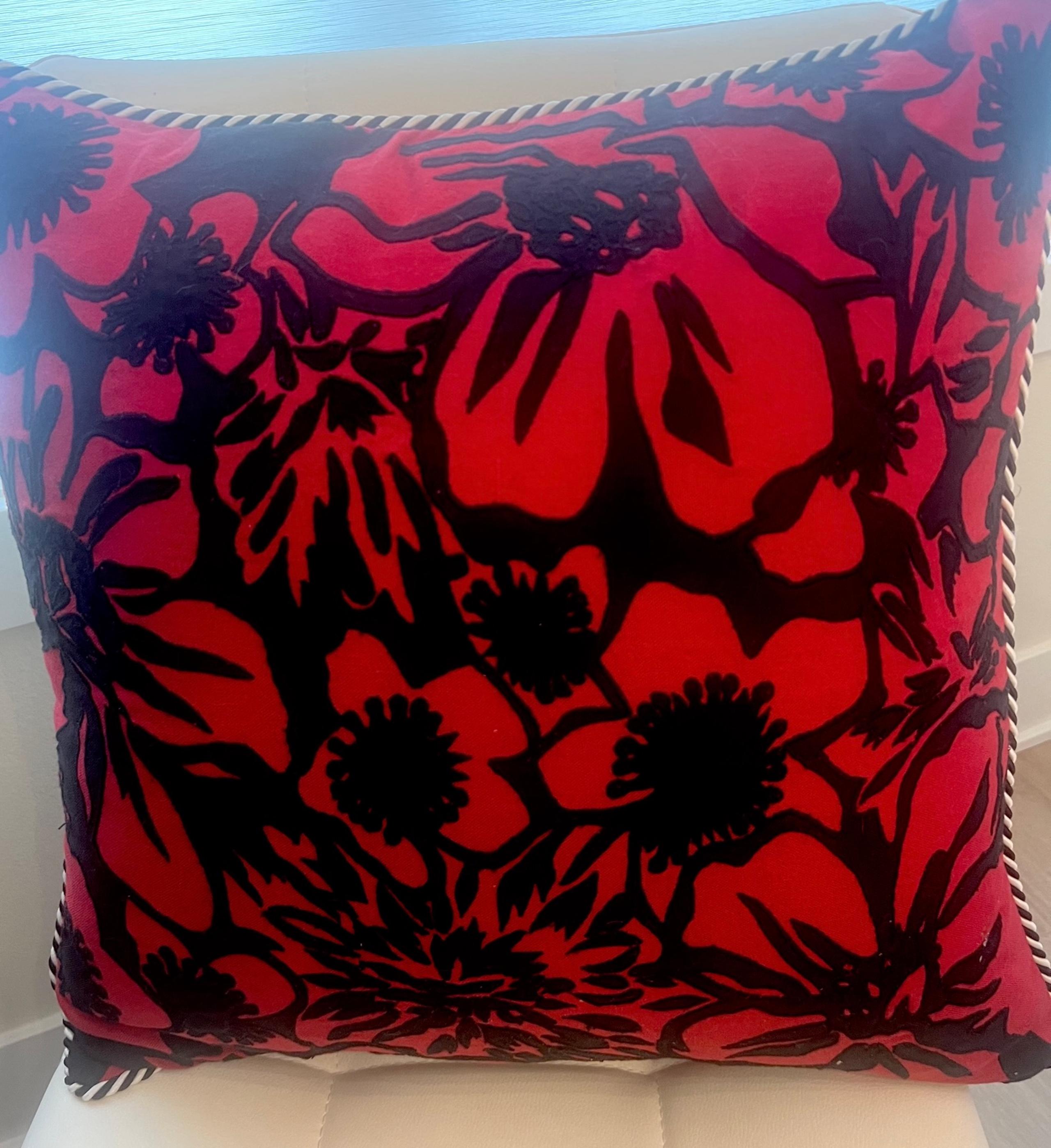 MacKenzie-Childs Baker Street Pillow Red/Black 20x20 Velvet Floral RETIRED