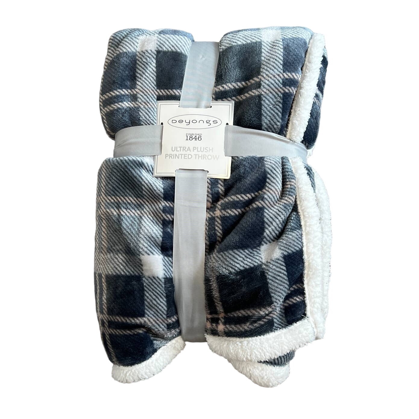 Ultra Plush Blue And Gray Plaid Throw - NWT