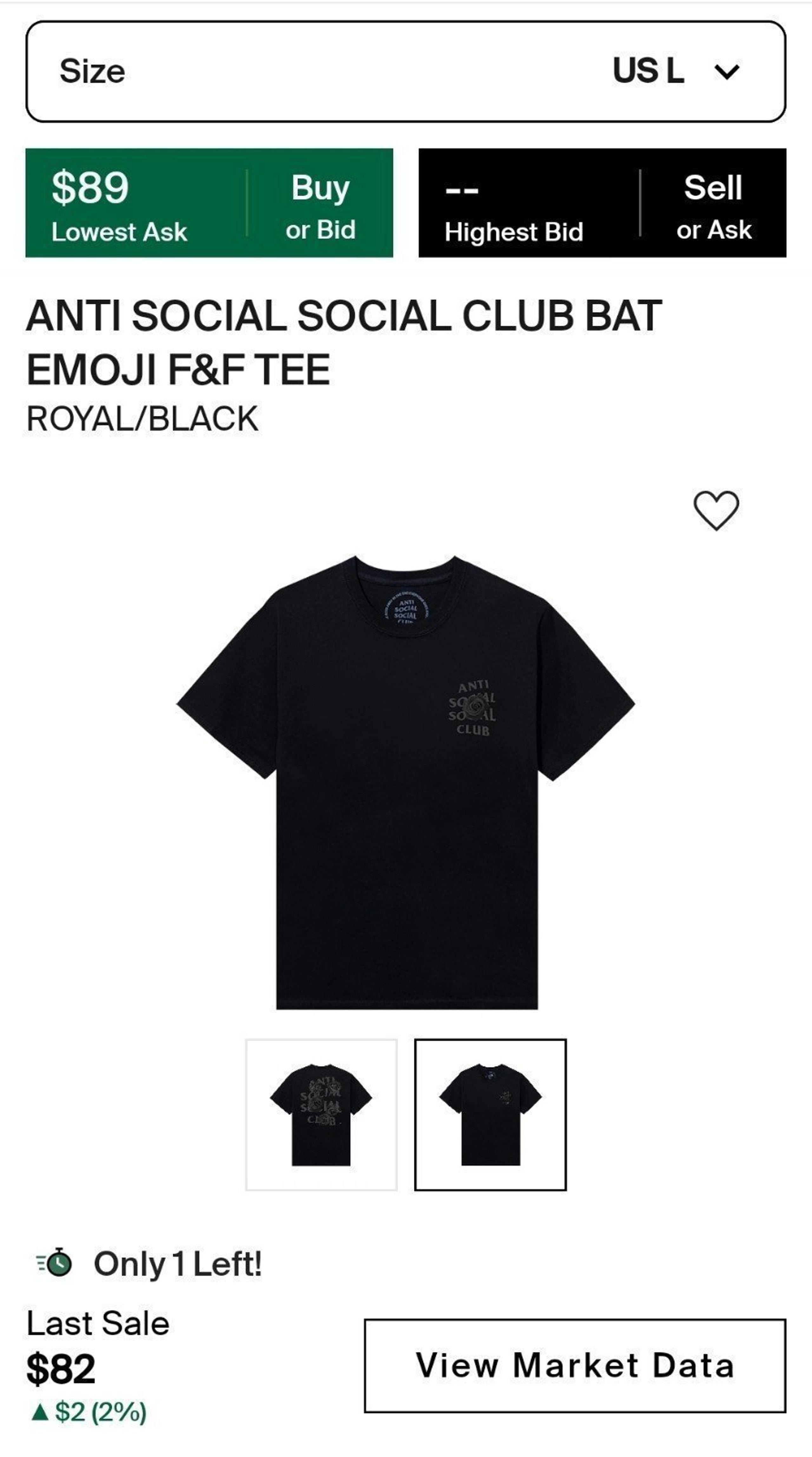 Anti Social Social Club Bat Emoji F&F T-Shirt Black New Large 100% Authentic
