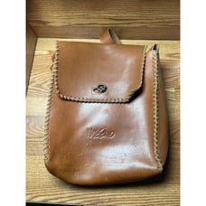 Vintage Missimo AXS All Leather Brown Whip Stitch Y2K BackPack Messenger Bag
