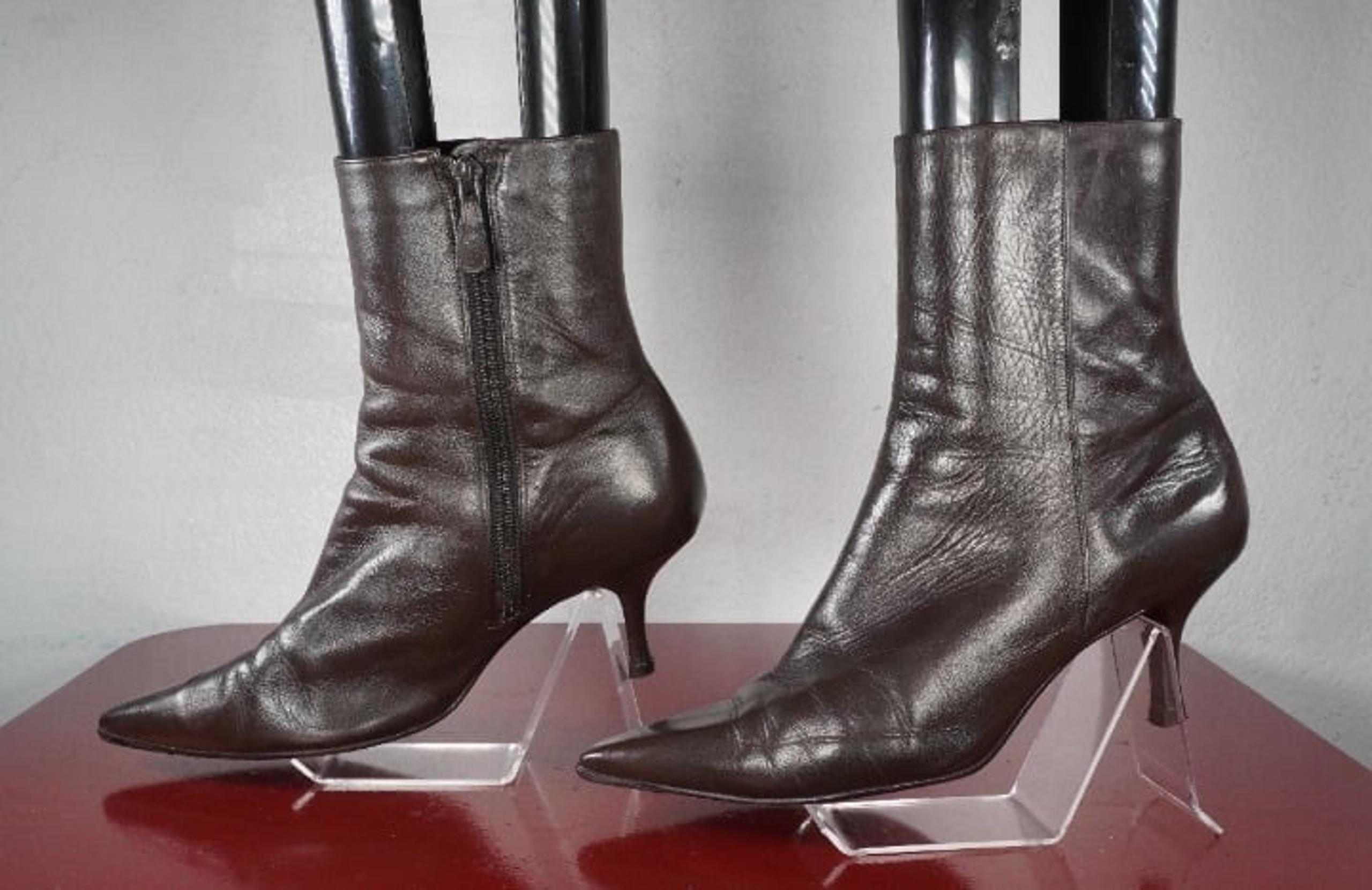 Women's Cole Haan Brown Leather Ankle High Low Heel Boots Booties 8.5