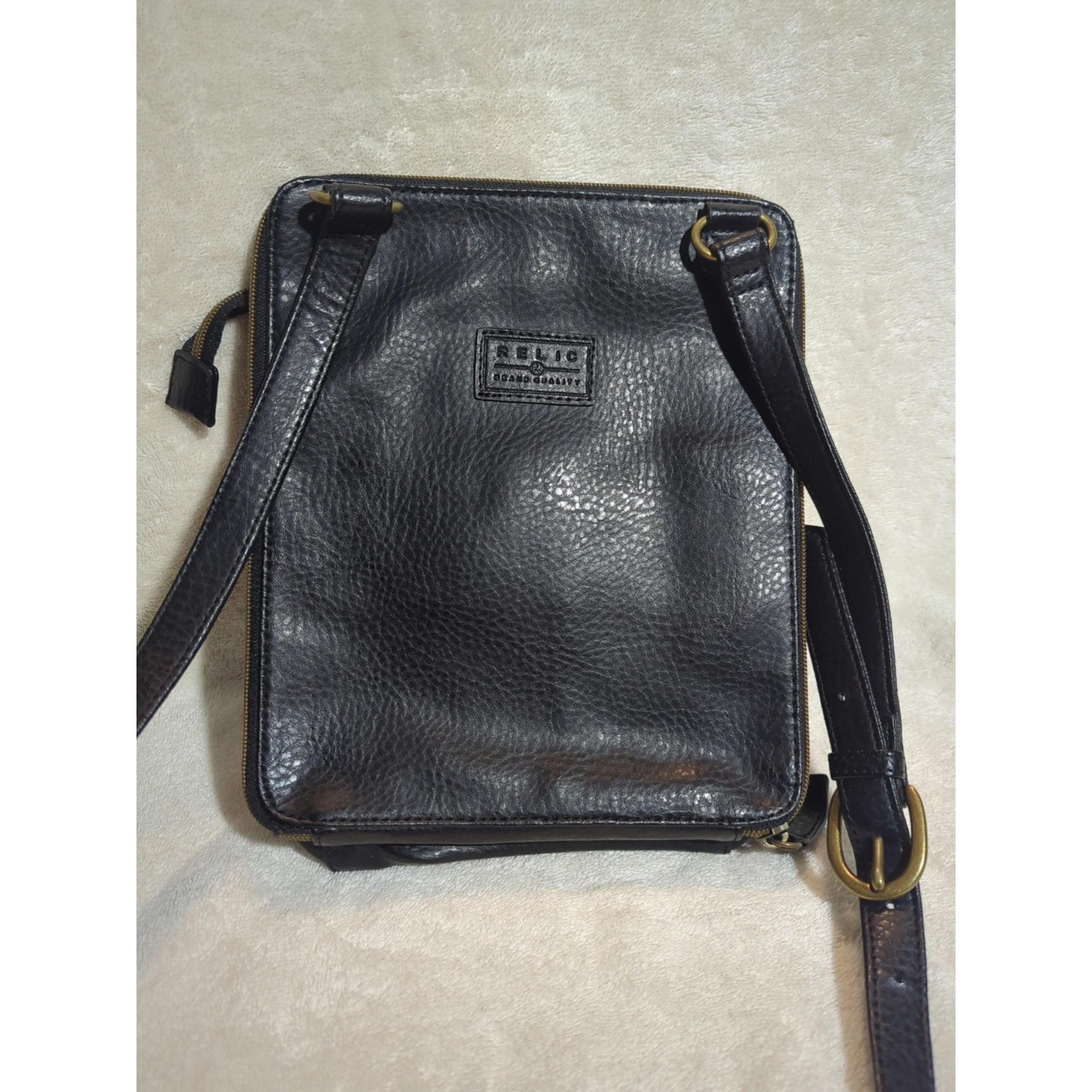 Relic Zip Shoulder Strap Crossbody Purse Bag Black Leather RL1637