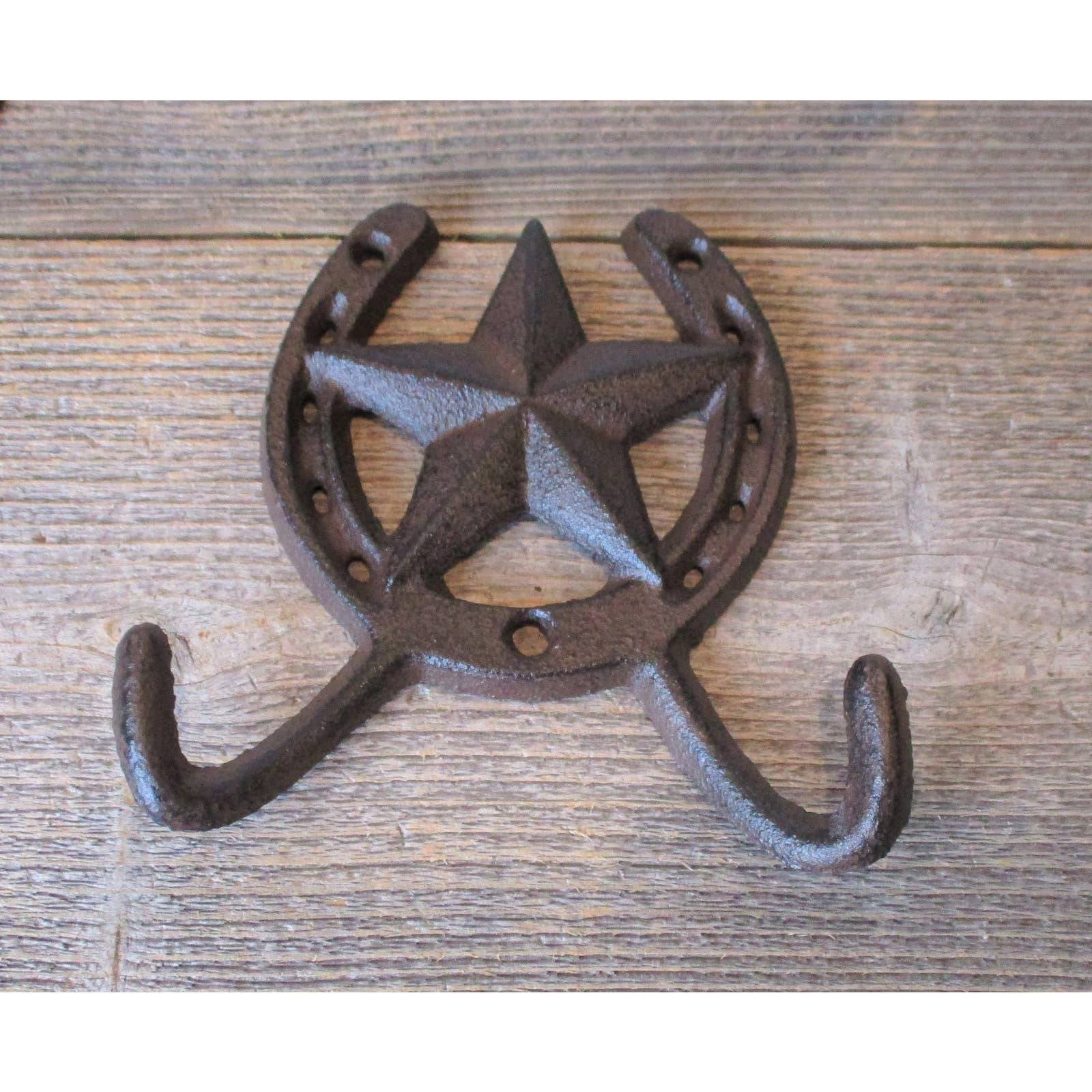 Western Star & Horseshoe Cast Iron Towel Ring - Rustic Country Bathroom