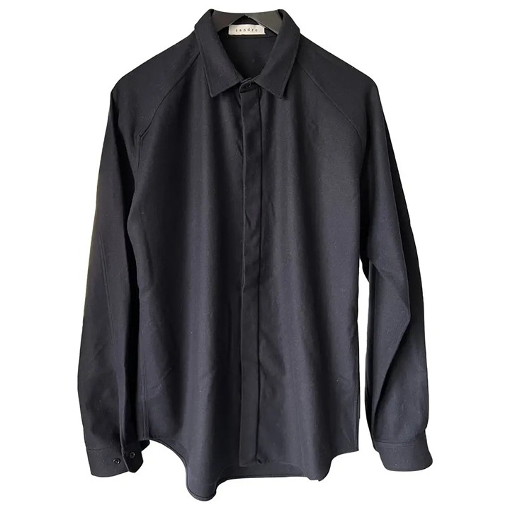 Sandro Wool Black Shirt Long Sleeve Mens Medium France